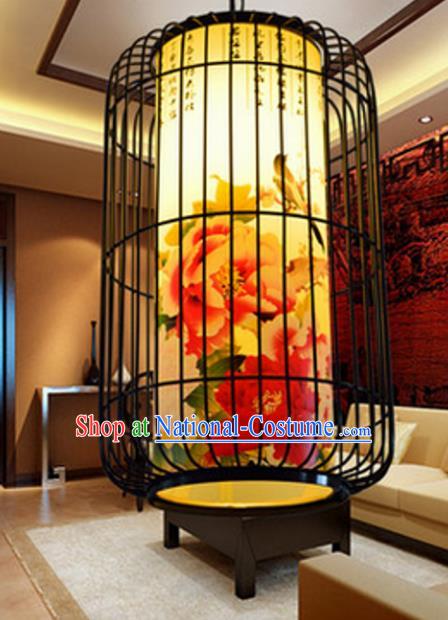 Top Grade Handmade Painting Peony Palace Lanterns Traditional Chinese Iron Lantern Ancient Ceiling Lanterns