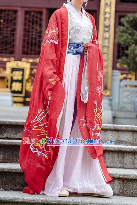 Ancient Chinese Han Dynasty Imperial Empress Embroidered Cloak Costume for Women