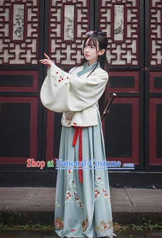 Ancient Traditional Chinese Ming Dynasty Princess Costume Embroidered Blouse and Skirt for Women