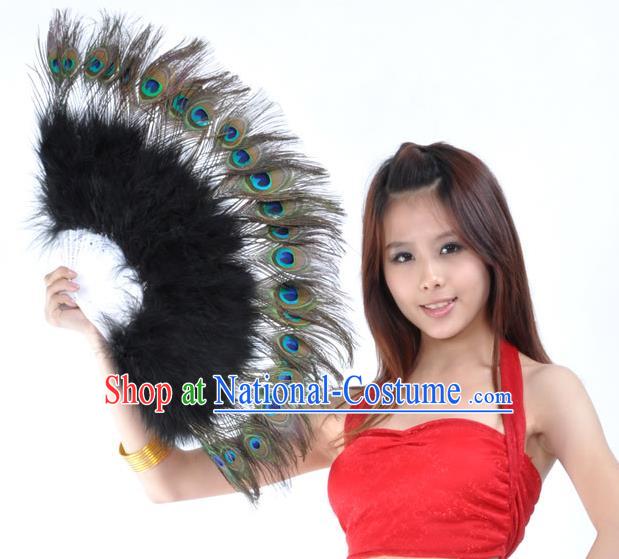 Indian Bollywood Belly Dance Fans Black Feather Folding Fans for Women