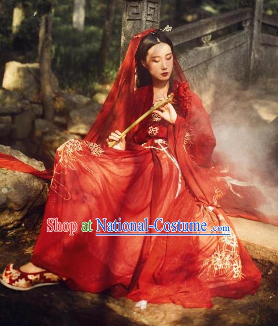 Chinese Song Dynasty Princess Wedding Dress Ancient Bride Embroidered Costume Complete Set