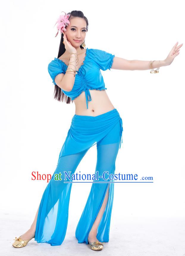 Indian Traditional Belly Dance Blue Costume India Oriental Dance Clothing for Women