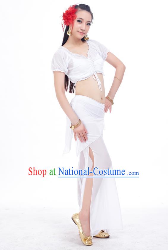 Indian Traditional Belly Dance White Costume India Oriental Dance Clothing for Women