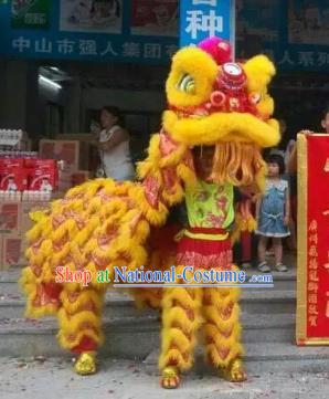 Chinese Traditional Parade Yellow Wool Lion Head Professional Lion Dance Costumes Complete Set