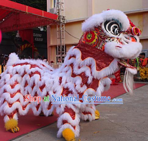 Chinese Traditional Parade White Wool Lion Head Professional Lion Dance Costumes Complete Set