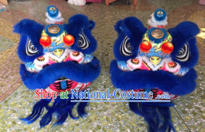 Chinese Traditional Parade Blue Lion Head Professional Wool Lion Dance Costumes Complete Set