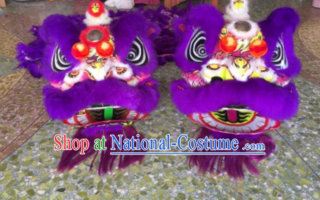 Chinese Traditional Parade Purple Lion Head Professional Wool Lion Dance Costumes Complete Set