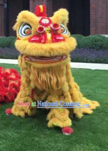 Chinese Traditional Parade Yellow Lion Head Professional Wool Lion Dance Costumes Complete Set