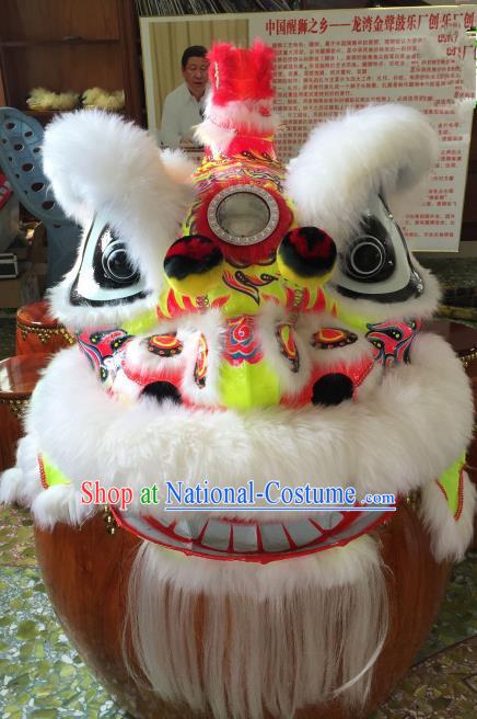 Chinese Traditional Parade Lion Head Professional White Wool Lion Dance Costumes Complete Set