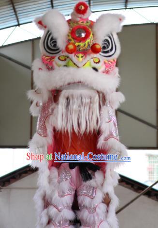 Chinese Traditional Parade White Lion Head Professional Wool Lion Dance Costumes Complete Set