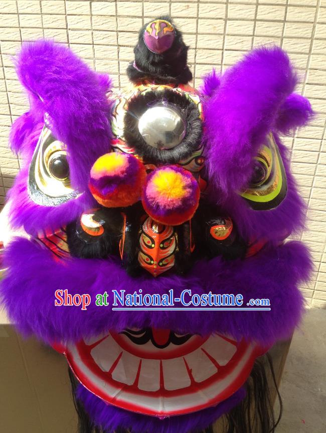 Chinese Professional Lion Dance Celebration and Parade Purple Wool Costumes Complete Set