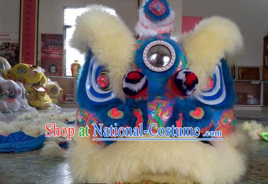 Top Grade Chinese Traditional Blue Wool Lion Head Professional Lion Dance Costumes Complete Set