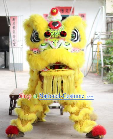 Top Grade Chinese Traditional Yellow Wool Lion Head Professional Lion Dance Costumes Complete Set