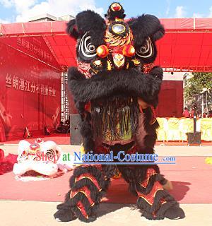 Top Grade Chinese Traditional Black Wool Lion Head Professional Lion Dance Costumes Complete Set