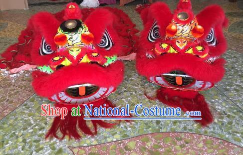 Top Grade Chinese Traditional Red Lion Head Professional Lion Dance Costumes Complete Set