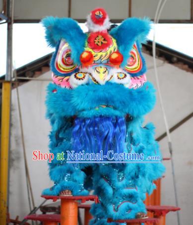 Top Grade Chinese Traditional Blue Wool Lion Head Professional Lion Dance Costumes Complete Set