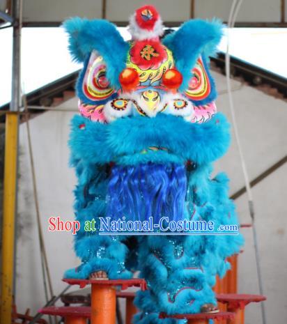 Top Grade Chinese Traditional Blue Wool Lion Head Professional Lion Dance Costumes Complete Set