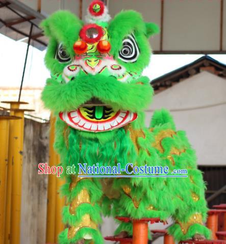 Chinese Traditional Spring Festival Green Wool Lion Head Professional Lion Dance Costumes Complete Set