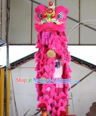 Chinese Traditional Spring Festival Pink Wool Lion Head Professional Lion Dance Costumes Complete Set