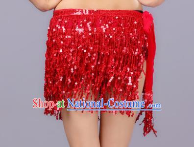 Indian Traditional Belly Dance Red Sequin Waist Scarf Waistband India Raks Sharki Belts for Women