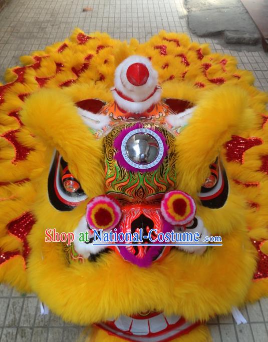 Chinese Professional Lion Dance Costumes Celebration and Parade Yellow Wool Lion Head Complete Set