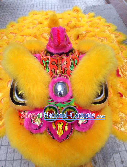 Chinese Professional Lion Dance Costumes Celebration and Parade Long Wool Pink Lion Head Complete Set