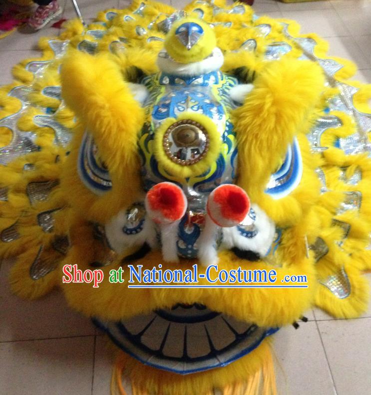 Chinese Professional Lion Dance Costumes Celebration and Parade Long Wool Blue Lion Head Complete Set