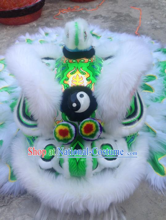 Chinese Professional Lion Dance Costumes Celebration and Parade Wool Green Lion Head Complete Set