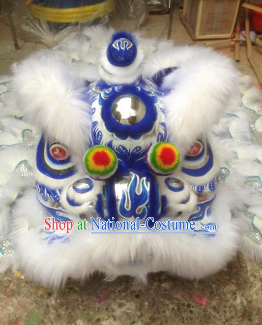 Chinese Professional Lion Dance Costumes Celebration and Parade Wool Blue Lion Head Complete Set