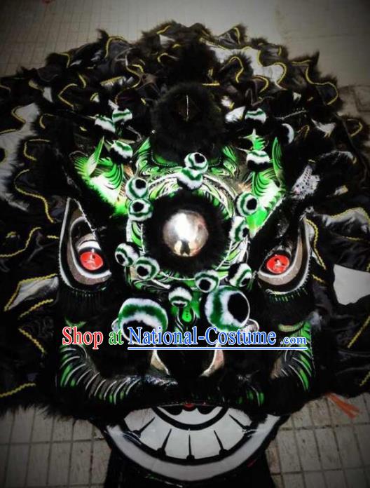 Chinese Professional Lion Dance Black Costumes Celebration and Parade Wool Lion Head Complete Set