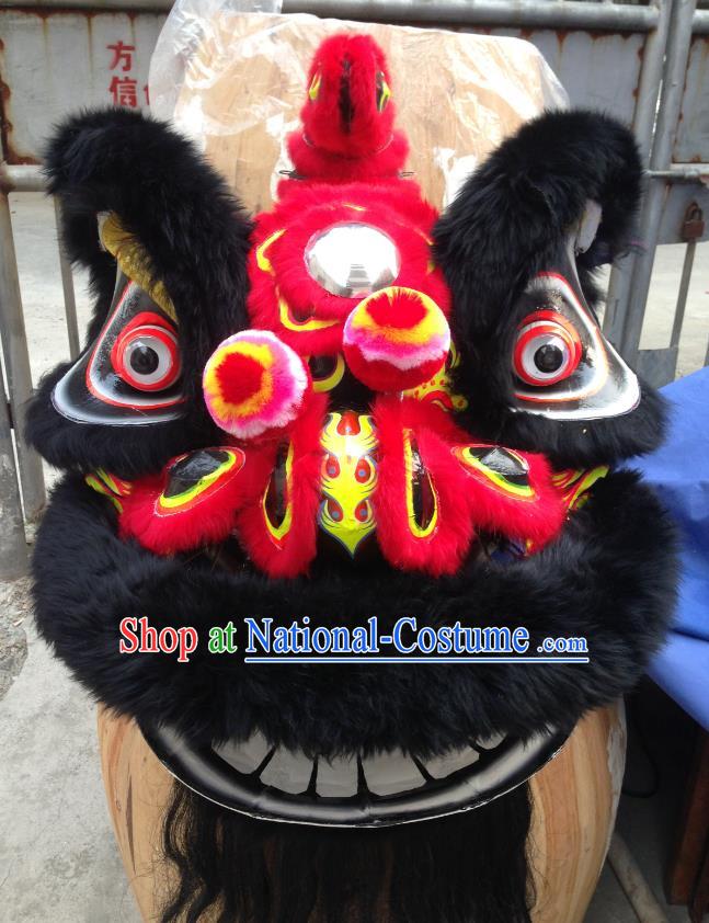 Chinese Traditional Professional Lion Dance Costumes Celebration and Parade Wool Red Lion Head Complete Set