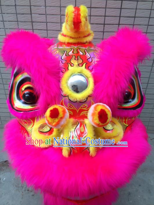 Chinese Traditional Professional Lion Dance Costumes Celebration and Parade Pink Wool Lion Head Complete Set