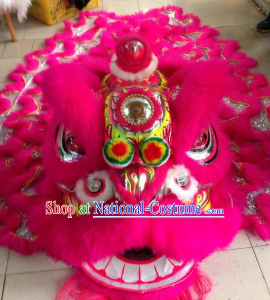 Chinese Traditional Professional Lion Dance Costumes Celebration and Parade Rosy Wool Lion Head Complete Set