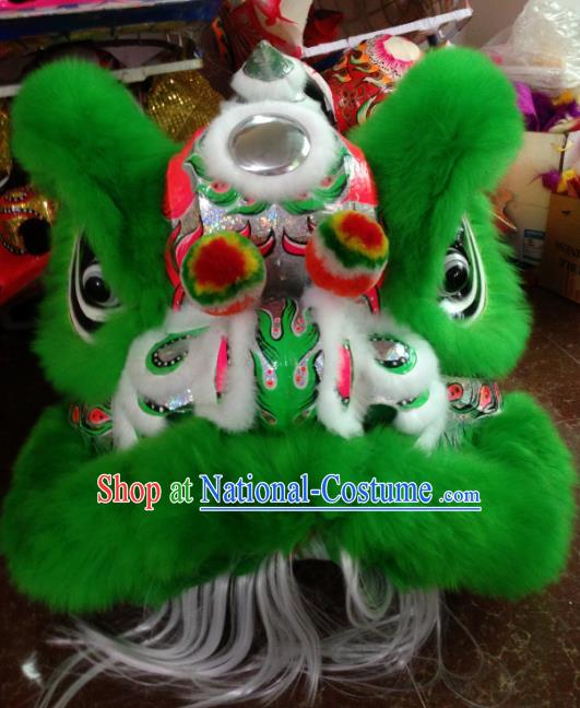 Chinese Traditional Professional Wool Lion Dance Costumes Celebration and Parade Green Lion Head Complete Set