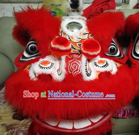 Chinese Traditional Professional Red Wool Lion Dance Costumes Celebration and Parade Lion Head Complete Set