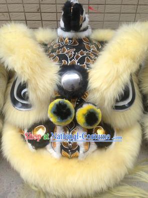 Chinese Traditional Professional Yellow Wool Lion Dance Costumes Celebration and Parade Lion Head Complete Set