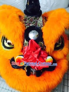 Chinese Traditional Professional Orange Wool Lion Dance Costumes Celebration and Parade Lion Head Complete Set