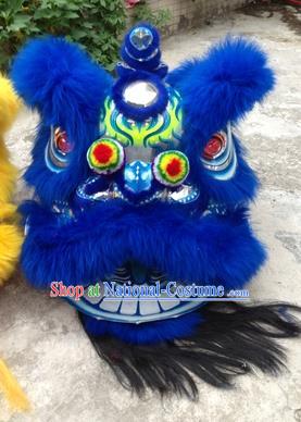 Chinese Traditional Blue Wool Lion Dance Costumes Professional Celebration and Parade Lion Head Complete Set