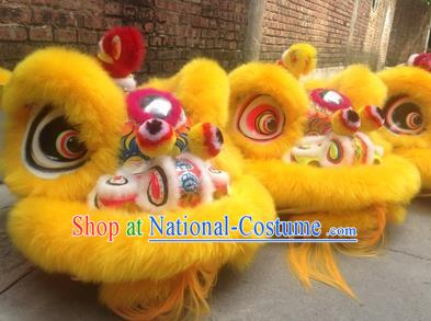 Chinese Traditional Yellow Wool Lion Dance Costumes Professional Celebration and Parade Lion Head Complete Set