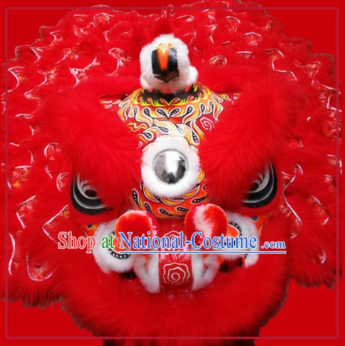 Chinese Traditional Red Wool Lion Dance Costumes Professional Celebration and Parade Lion Head Complete Set