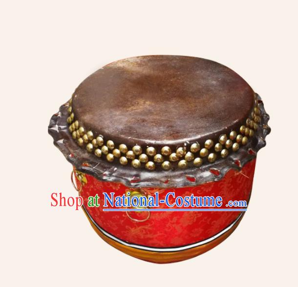 China Traditional Lion Dance Instruments Cowhide Red Drum Lion Leather Wood Drums