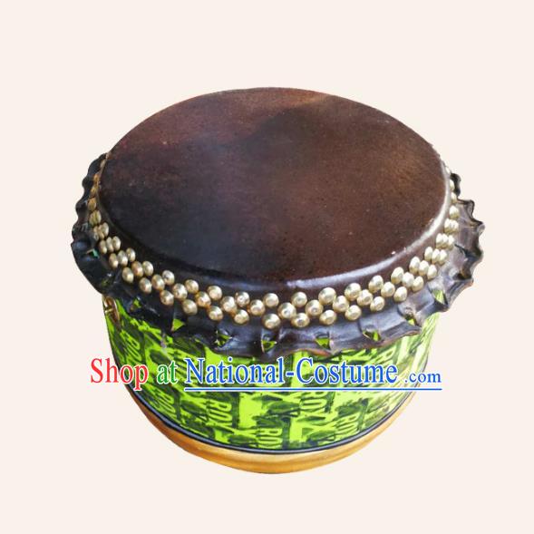 China Traditional Lion Dance Instruments Cowhide Green Drum Lion Leather Wood Drums