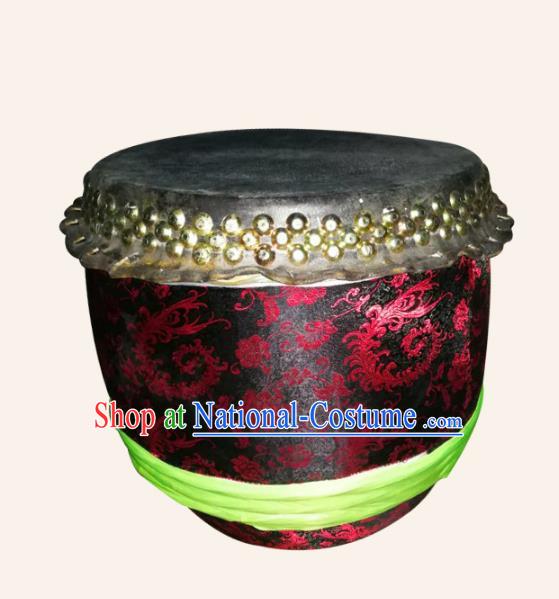 China Traditional Lion Dance Instruments Cowhide Drum Lion Black Leather Drums