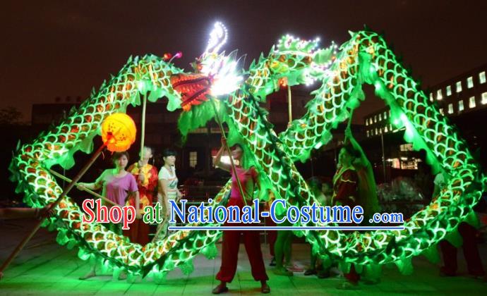 Chinese Traditional Dragon Dance Green LED Lights Costumes Professional Lantern Festival Celebration Dragon Parade Complete Set