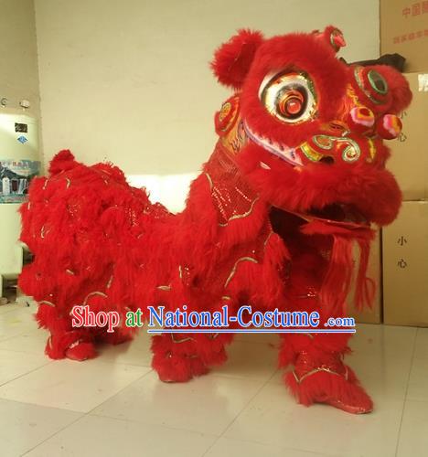 Chinese Traditional Red Wool Lion Dance Costumes Professional Celebration Parade Lion Head Complete Set