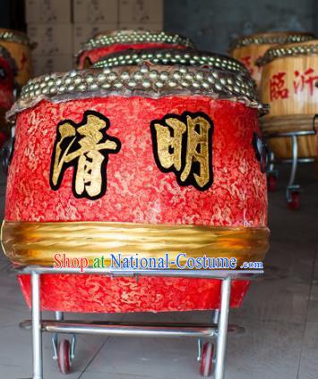 China Traditional Lion Dance Instruments Red Cowhide Drum Wood Lion Drums