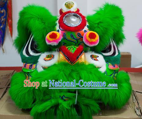 Chinese Traditional Parade Green Wool Lion Head Professional Celebration Lion Dance Costumes Complete Set