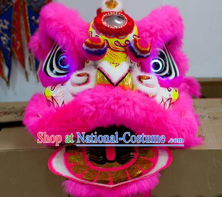 Chinese Traditional Parade Pink Wool Lion Head Professional Celebration Lion Dance Costumes Complete Set