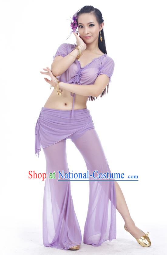 Indian Traditional Belly Dance Lilac Costume India Oriental Dance Clothing for Women