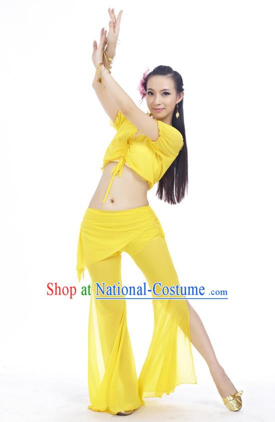 Indian Traditional Belly Dance Yellow Costume India Oriental Dance Clothing for Women